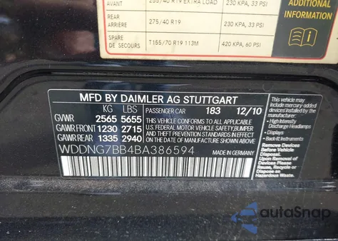 2011 Mercedes-Benz S 550 from USA, damaged, VIN WDDNG7BB4BA386594